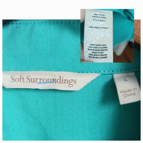 Soft Surroundings SZ L Washed Tencel Tunic Style Top In Green Style 2AH51 - Picture 6 of 6